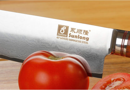 SUNLONG Nakiri Knife Usuba Knife 6.5 Inch Japanese Hammered Damascus Steel 67 Layer Bloodwood Handle