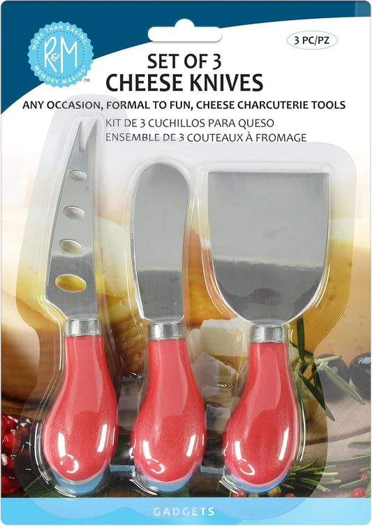 R&M Set of 3 Cheese Knives for Every Cheese Lover. Mini Stainless Steel cheese knife set with comfortable grip for Charcuterie boards for slicing, spreading and serving all types of cheese
