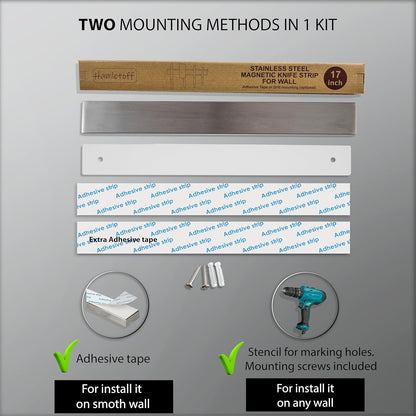 Premium Magnetic Knife Holder for Wall no Drilling – 16 Inch Stainless Steel Magnetic Knife Holder Self Adhesive - Kitchen Magnetic Knife Strip with Adhesive Sticker (Upgraded Adhesive Tape)