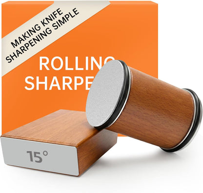 Rolling Knife Sharpener with Magnetic Angle Guide, Professional Rolling Sharpener for 15 & 20 Degree Edges, Sharpening Tool for Kitchen Knives, Industrial Grade Knife Sharpening System