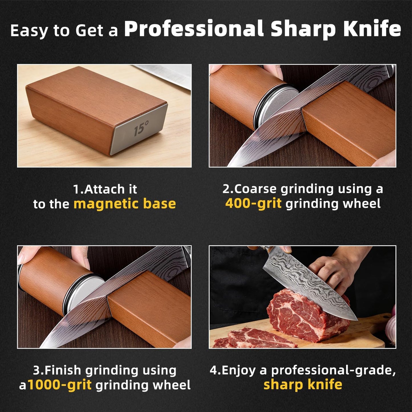 Rolling Knife Sharpener with Magnetic Angle Guide, Professional Rolling Sharpener for 15 & 20 Degree Edges, Sharpening Tool for Kitchen Knives, Industrial Grade Knife Sharpening System