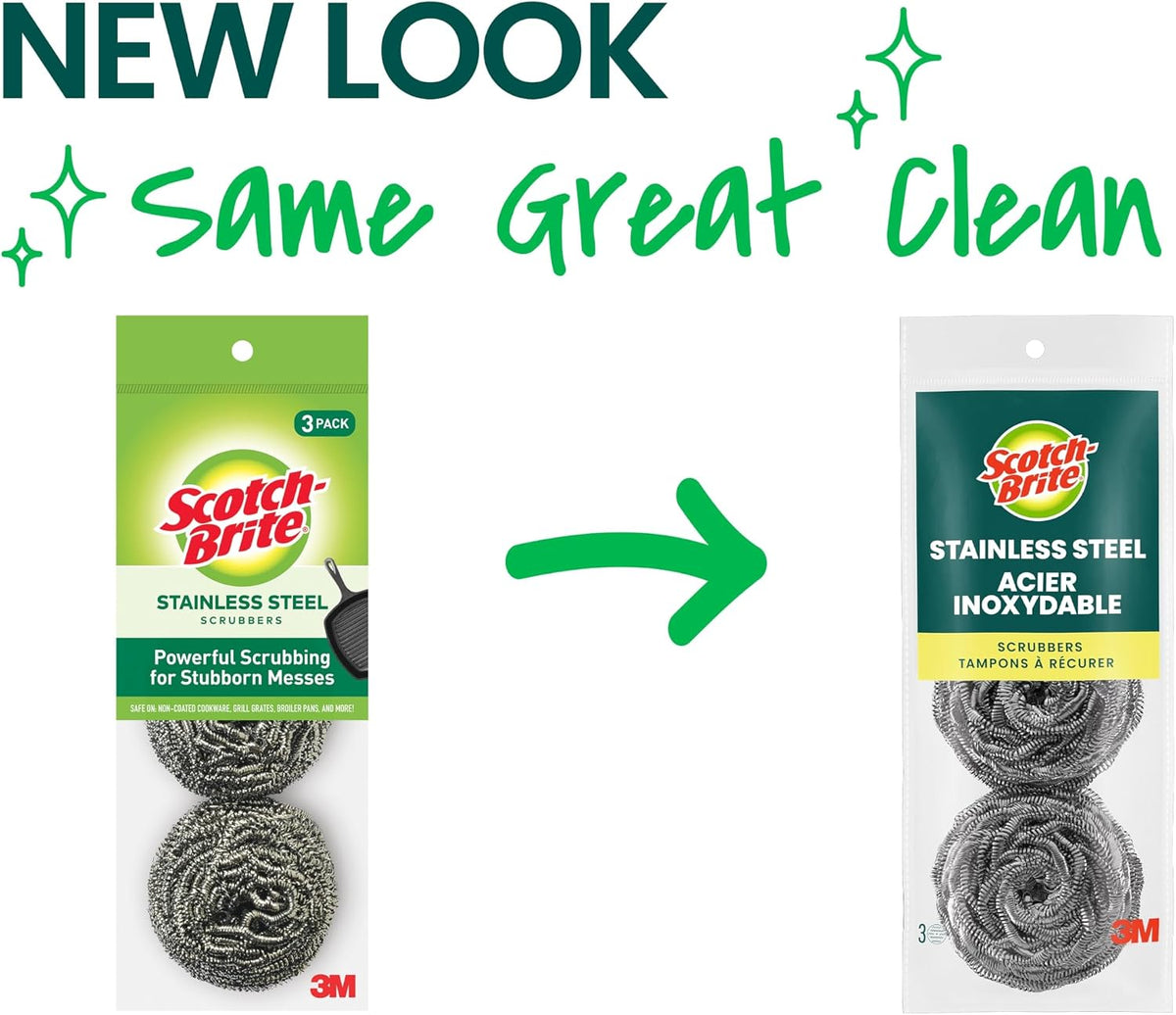 Stainless Steel Scrubbers, Scouring Pads for Cleaning Tough Baked-On Messes, Metal Scrubbers for Cleaning Dishes, 3 Scrub Pads