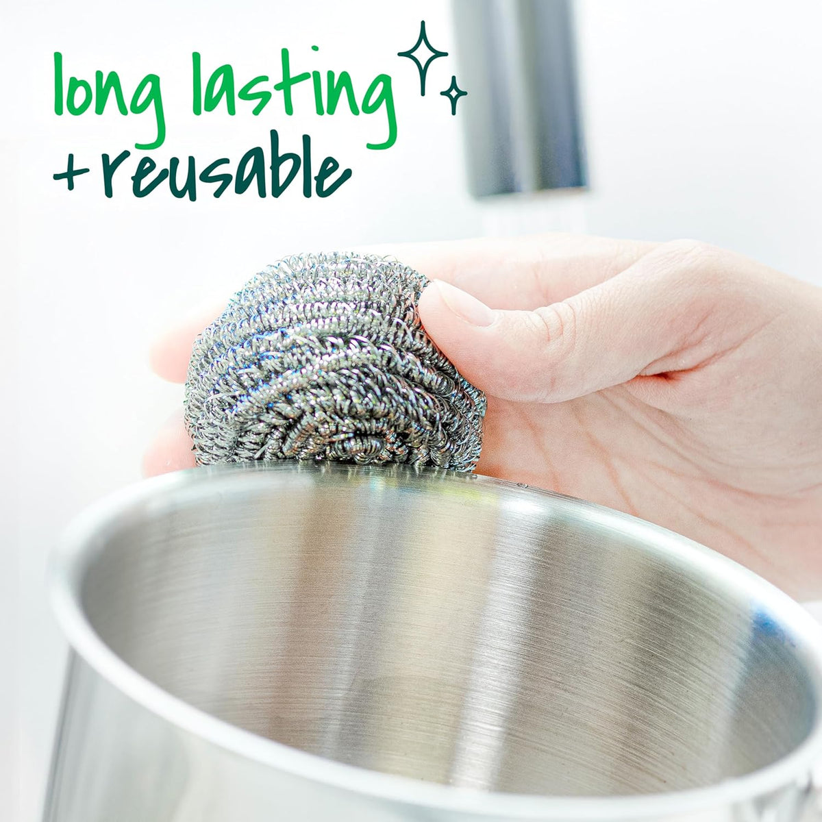 Stainless Steel Scrubbers, Scouring Pads for Cleaning Tough Baked-On Messes, Metal Scrubbers for Cleaning Dishes, 3 Scrub Pads
