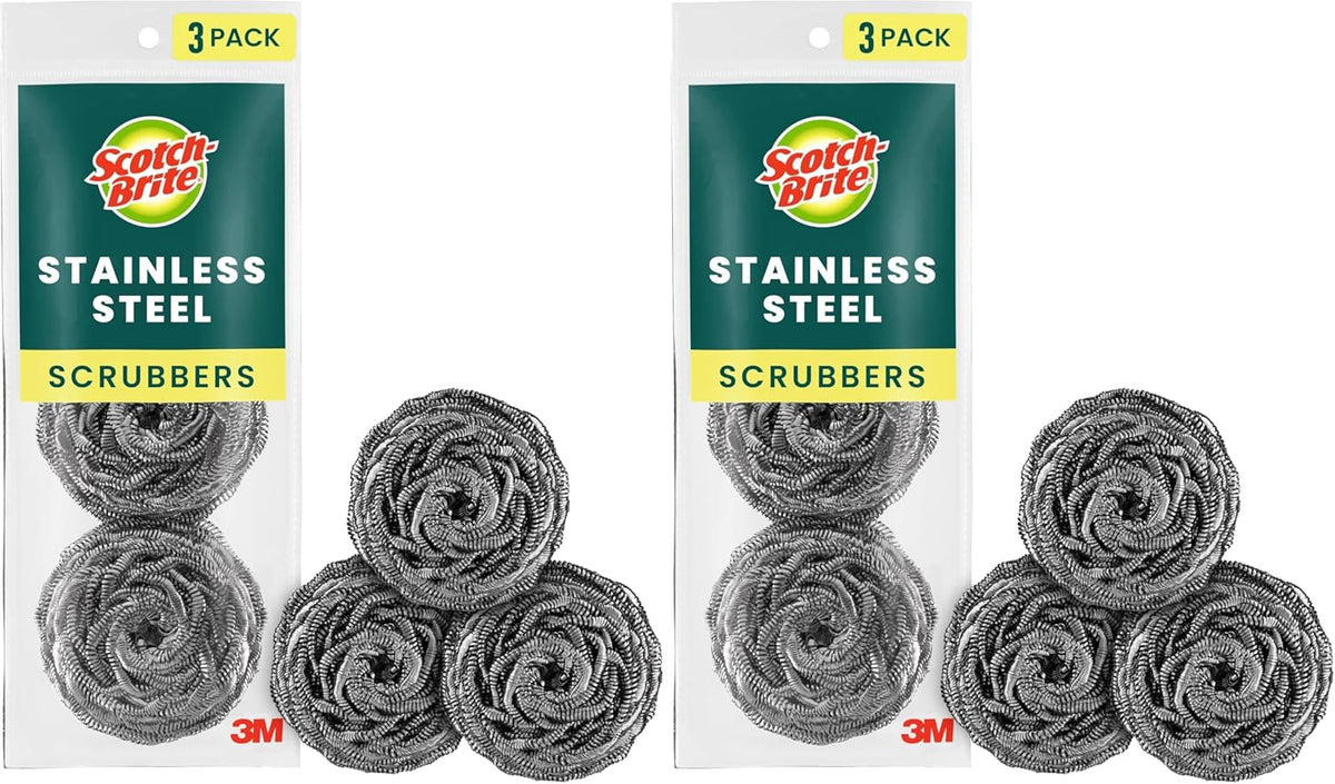 Stainless Steel Scrubbers, Scouring Pads for Cleaning Tough Baked-On Messes, Metal Scrubbers for Cleaning Dishes, 3 Scrub Pads