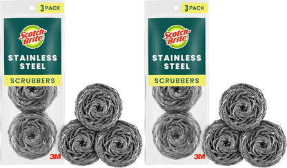 Stainless Steel Scrubbers, Scouring Pads for Cleaning Tough Baked-On Messes, Metal Scrubbers for Cleaning Dishes, 3 Scrub Pads