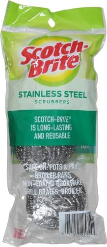 Stainless Steel Scrubbers, Scouring Pads for Cleaning Tough Baked-On Messes, Metal Scrubbers for Cleaning Dishes, 3 Scrub Pads
