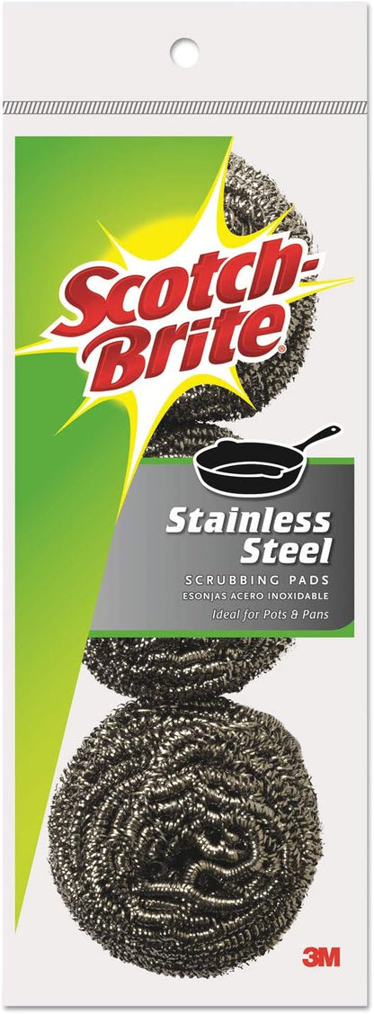 Stainless Steel Scrubbers, Scouring Pads for Cleaning Tough Baked-On Messes, Metal Scrubbers for Cleaning Dishes, 3 Scrub Pads