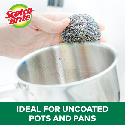 Stainless Steel Scrubbers, Scouring Pads for Cleaning Tough Baked-On Messes, Metal Scrubbers for Cleaning Dishes, 3 Scrub Pads