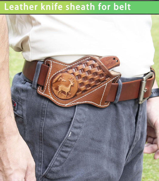 Leather Knife Sheath for Belt,Knife Sheaths fit 4" to 5.5" Closed Folding Knife Pocket Knife Sheath