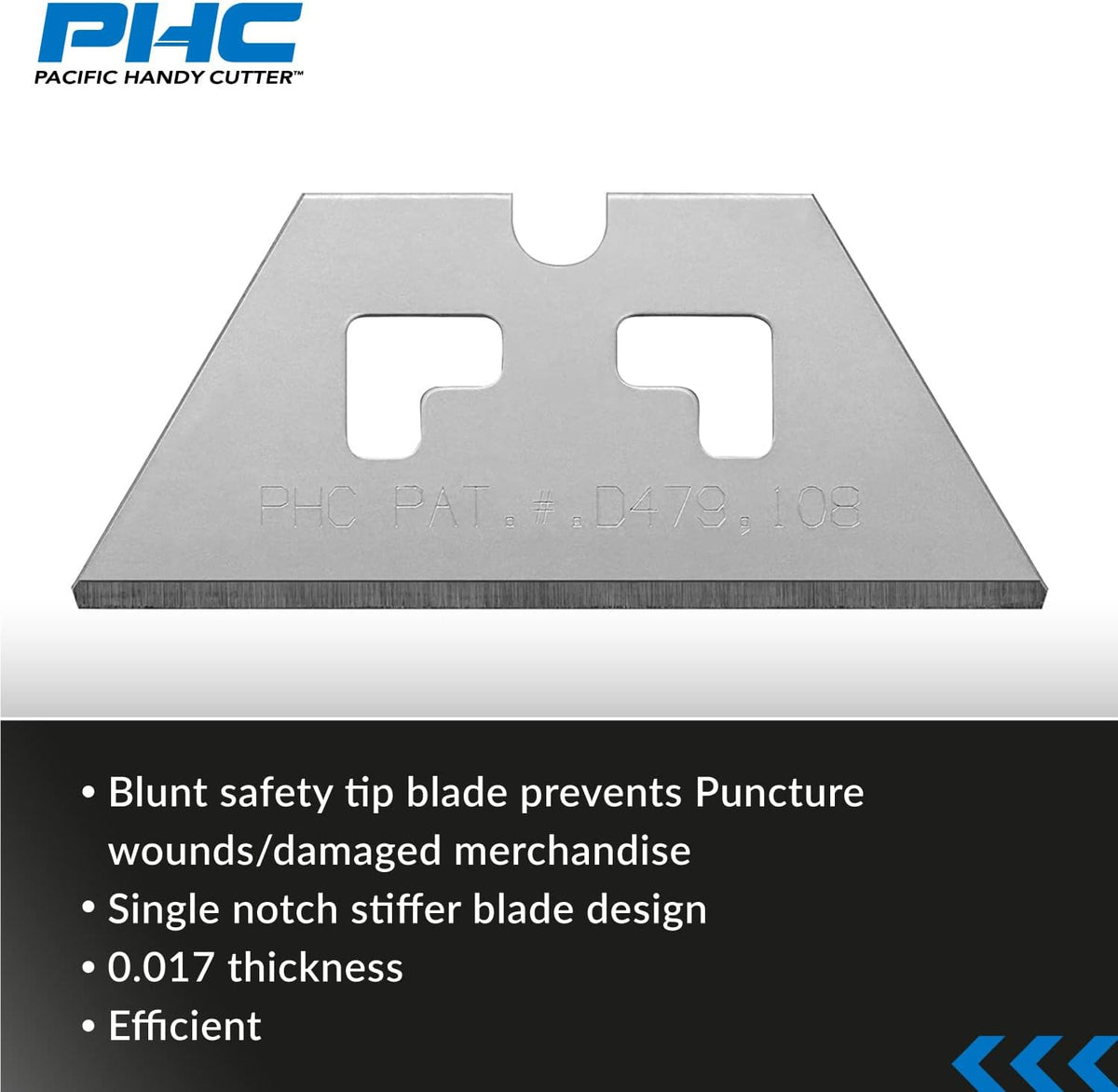 SP017 Safety Point Blade for PHC Safety Cutters, Pack of 100, Sharp Edge, Razor Blades for Injury Reduction, Cuts Boxes, Cardboard, Tape, Plastic Straps, and More