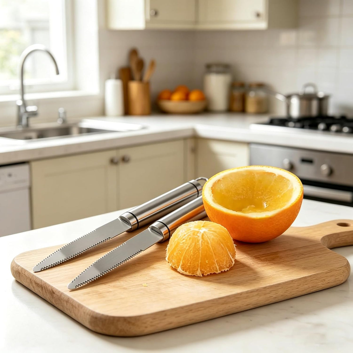 2-Pack Stainless Steel Grapefruit Knife Curved Serrated Blade – Ergonomic Fruit Cutter for Citrus, Dishwasher Safe Kitchen Tool Set