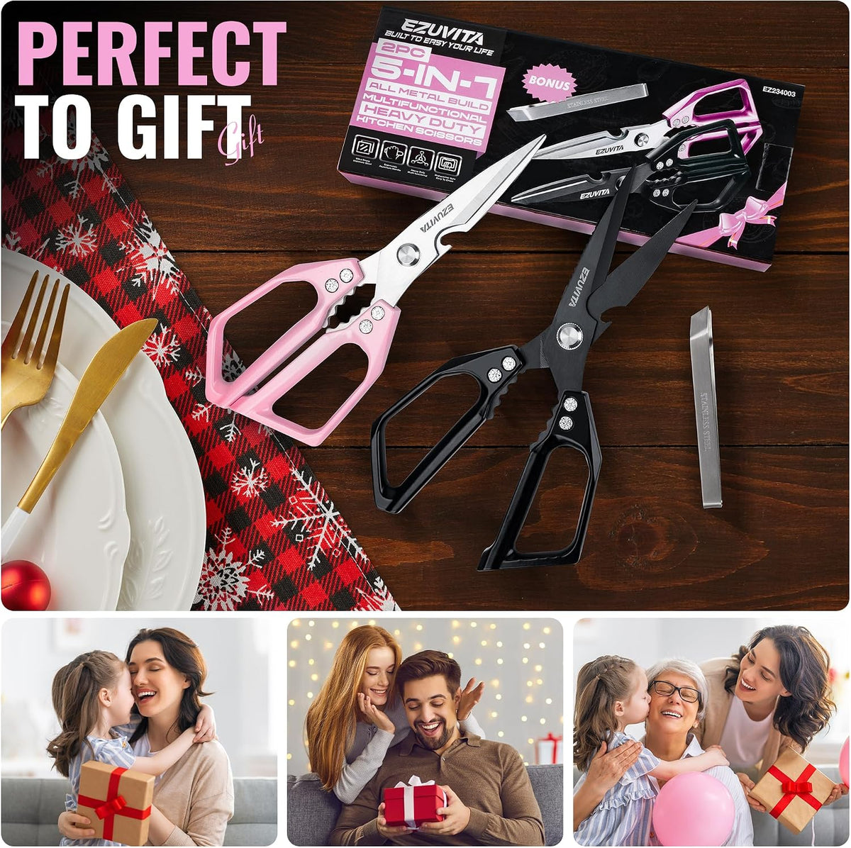 2PC 5-in-1 Kitchen Scissors Set, Multifunctional Shears
