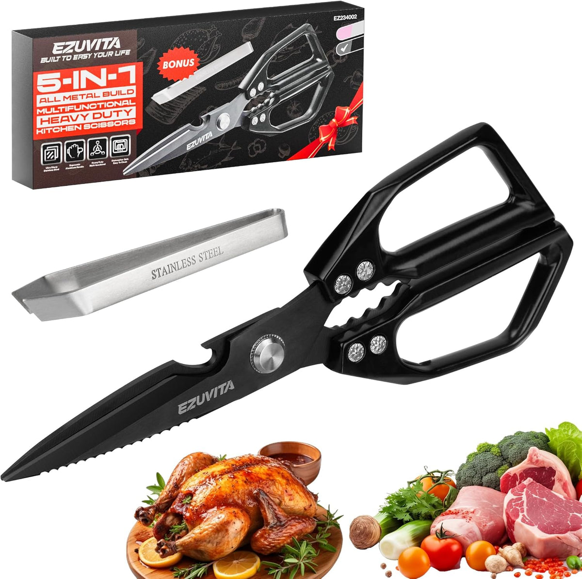 2PC 5-in-1 Kitchen Scissors Set, Multifunctional Shears