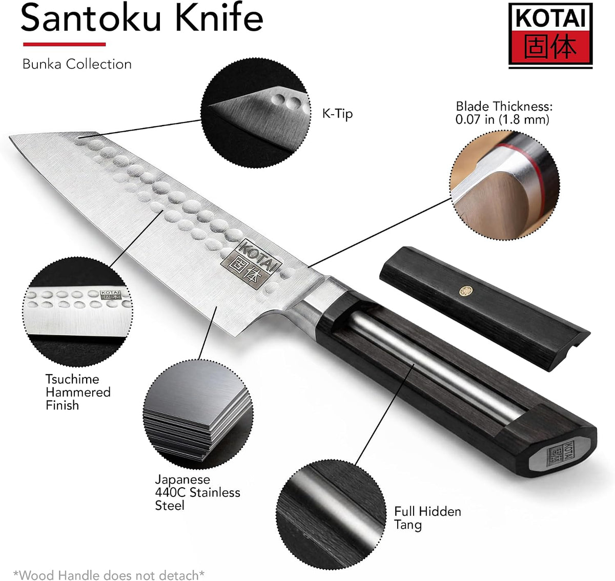 Kiritsuke 8-inch Chef Kitchen Knife | Ultra Sharp Japanese 440C Stainless Steel | Hammered Tsuchime Finish | Ebony Wood Handle | Hidden Full Tang | Bunka Collection Professional Kitchen Knife