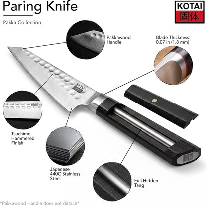 Kiritsuke 8-inch Chef Kitchen Knife | Ultra Sharp Japanese 440C Stainless Steel | Hammered Tsuchime Finish | Ebony Wood Handle | Hidden Full Tang | Bunka Collection Professional Kitchen Knife