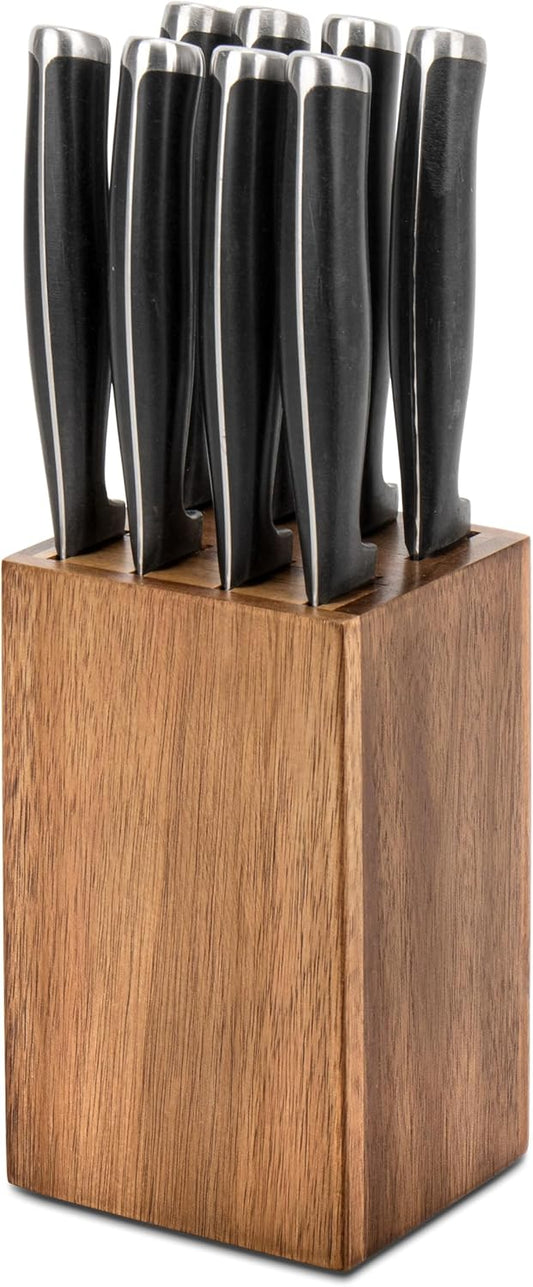 8 Slots Steak Knife Block Holder, 5.5" Wooden Small Knife Block without Knives,Compact and Space Saving Storage Knife Holder for Counter Top (Brown-1)