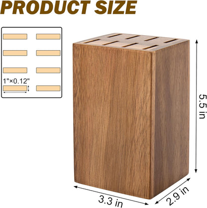 8 Slots Steak Knife Block Holder, 5.5" Wooden Small Knife Block without Knives,Compact and Space Saving Storage Knife Holder for Counter Top (Brown-1)