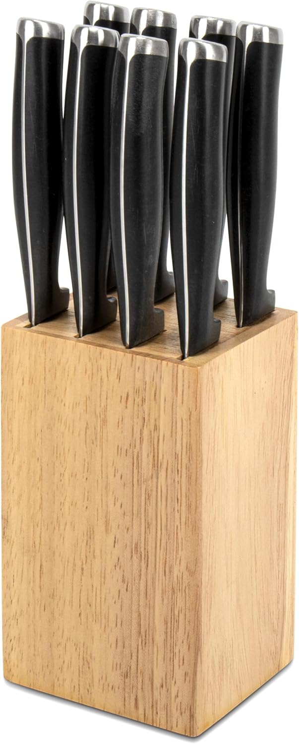 8 Slots Steak Knife Block Holder, 5.5" Wooden Small Knife Block without Knives,Compact and Space Saving Storage Knife Holder for Counter Top (Brown-1)