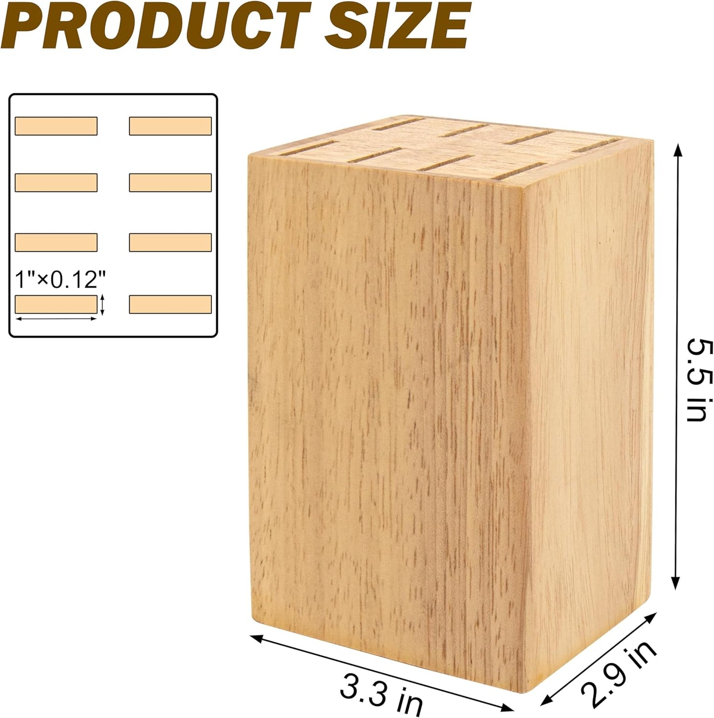8 Slots Steak Knife Block Holder, 5.5" Wooden Small Knife Block without Knives,Compact and Space Saving Storage Knife Holder for Counter Top (Brown-1)