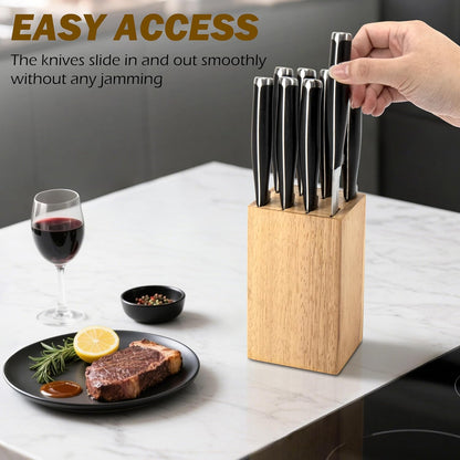 8 Slots Steak Knife Block Holder, 5.5" Wooden Small Knife Block without Knives,Compact and Space Saving Storage Knife Holder for Counter Top (Brown-1)