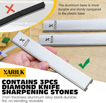 Foldable Portable Knife Sharpening System, Adjustable Knife Sharpener Kit with 3 PCS Aluminum Plates Diamonds (320#, 800#, 2000#), Blade Flips Without Removal, for Hunting, Kitchen Knives