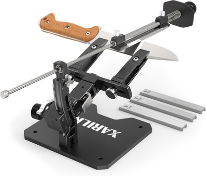 Foldable Portable Knife Sharpening System, Adjustable Knife Sharpener Kit with 3 PCS Aluminum Plates Diamonds (320#, 800#, 2000#), Blade Flips Without Removal, for Hunting, Kitchen Knives