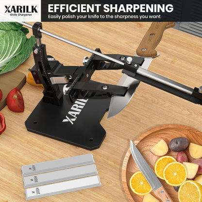 Foldable Portable Knife Sharpening System, Adjustable Knife Sharpener Kit with 3 PCS Aluminum Plates Diamonds (320#, 800#, 2000#), Blade Flips Without Removal, for Hunting, Kitchen Knives