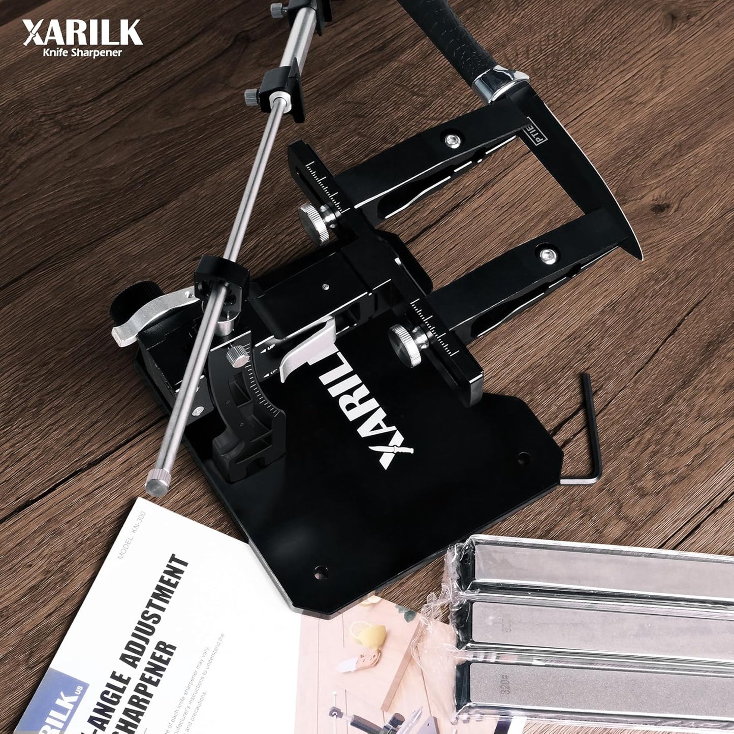 Foldable Portable Knife Sharpening System, Adjustable Knife Sharpener Kit with 3 PCS Aluminum Plates Diamonds (320#, 800#, 2000#), Blade Flips Without Removal, for Hunting, Kitchen Knives