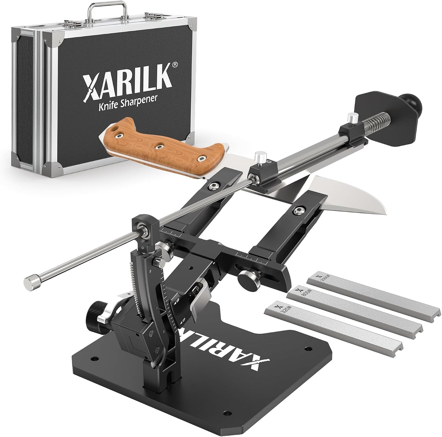 Foldable Portable Knife Sharpening System, Adjustable Knife Sharpener Kit with 3 PCS Aluminum Plates Diamonds (320#, 800#, 2000#), Blade Flips Without Removal, for Hunting, Kitchen Knives