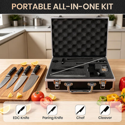 Foldable Portable Knife Sharpening System, Adjustable Knife Sharpener Kit with 3 PCS Aluminum Plates Diamonds (320#, 800#, 2000#), Blade Flips Without Removal, for Hunting, Kitchen Knives