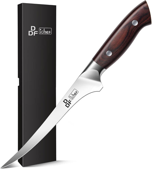 Fillet Knife 7 Inch Professional Boning Knife High Carbon Japanese Stainless Steel Fish Knife with Full Tang Ergonomic Handle for Meat Cutting Trimming