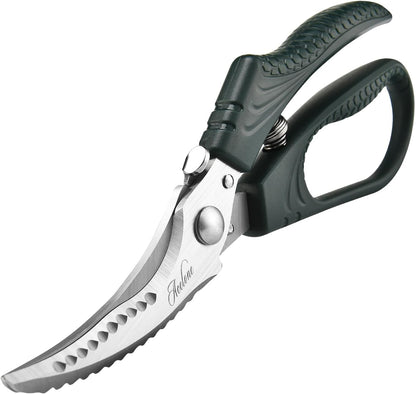 Poultry Shears - Heavy Duty Kitchen Chicken Shears With Anti-Slip Handle & Safety Lock - Poultry Scissors for Meat, Game, Chicken, Bone, Poultry & More - Spring Loaded.