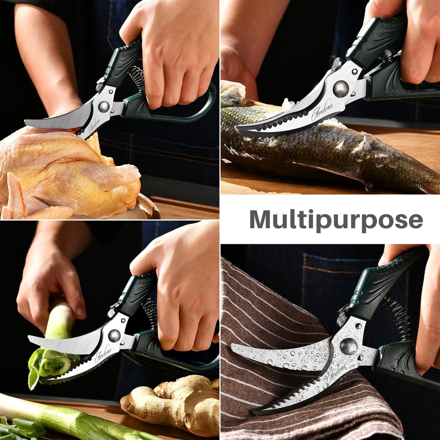 Poultry Shears - Heavy Duty Kitchen Chicken Shears With Anti-Slip Handle & Safety Lock - Poultry Scissors for Meat, Game, Chicken, Bone, Poultry & More - Spring Loaded.