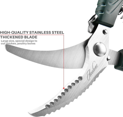 Poultry Shears - Heavy Duty Kitchen Chicken Shears With Anti-Slip Handle & Safety Lock - Poultry Scissors for Meat, Game, Chicken, Bone, Poultry & More - Spring Loaded.