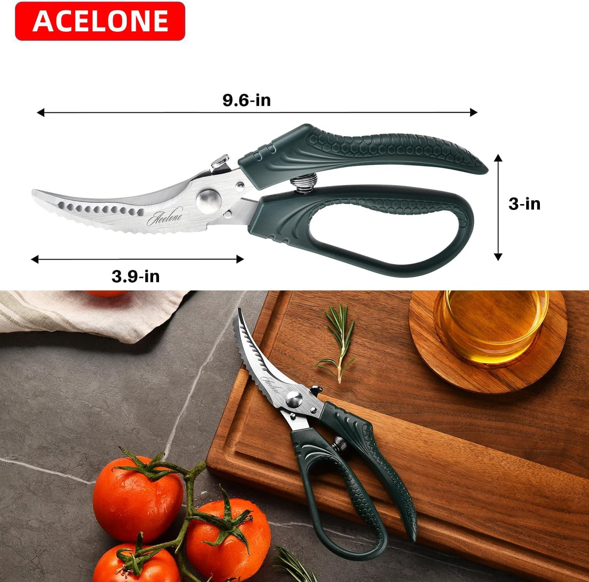 Poultry Shears - Heavy Duty Kitchen Chicken Shears With Anti-Slip Handle & Safety Lock - Poultry Scissors for Meat, Game, Chicken, Bone, Poultry & More - Spring Loaded.