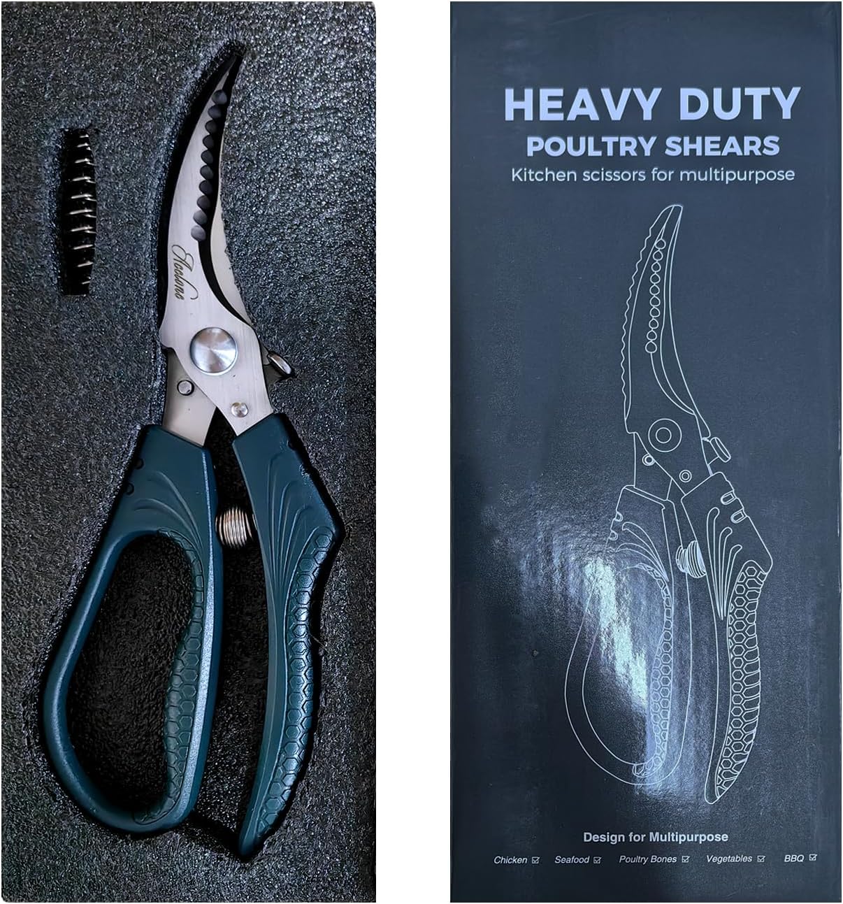 Poultry Shears - Heavy Duty Kitchen Chicken Shears With Anti-Slip Handle & Safety Lock - Poultry Scissors for Meat, Game, Chicken, Bone, Poultry & More - Spring Loaded.