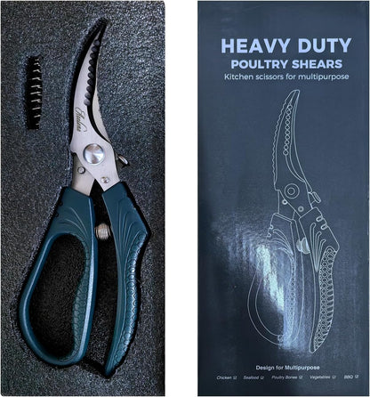 Poultry Shears - Heavy Duty Kitchen Chicken Shears With Anti-Slip Handle & Safety Lock - Poultry Scissors for Meat, Game, Chicken, Bone, Poultry & More - Spring Loaded.