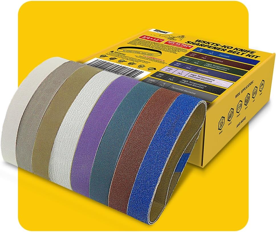 45-Piece 3/4" x 12" Knife Sharpener Sanding Belt Kit for Work Sharp WSKTS-KO, Multiple Grits