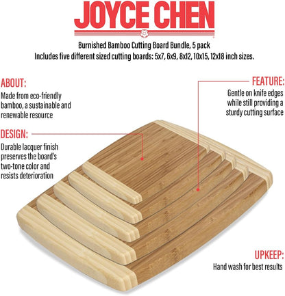 Bamboo Cutting Board Set 5 Pack (Compact, Small, Medium, Large, and XL)