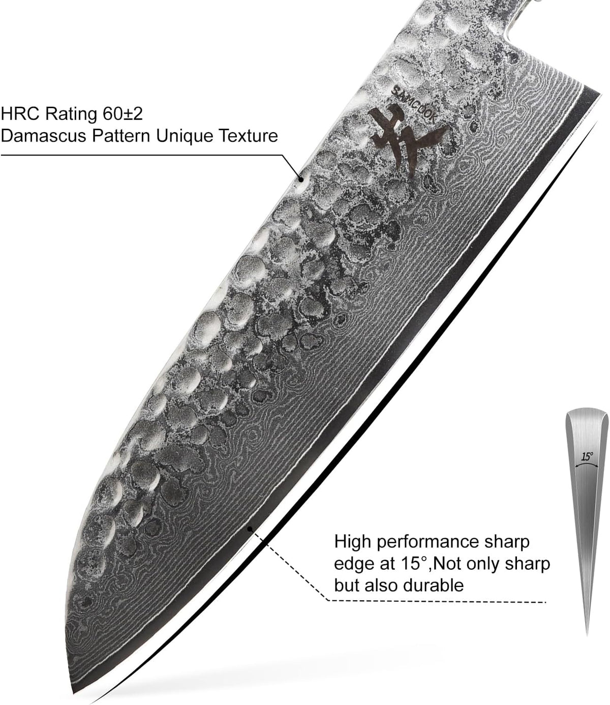 Santoku Chef Knife - 7 Inch Professional Japanese Knife - 67 Layers Damascus High Carbon Stainless Steel Hammered Damascus Kitchen Knife - Ergonomic Octagonal Ebony Handle with Gift Box