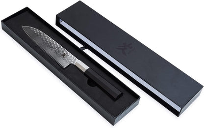 Santoku Chef Knife - 7 Inch Professional Japanese Knife - 67 Layers Damascus High Carbon Stainless Steel Hammered Damascus Kitchen Knife - Ergonomic Octagonal Ebony Handle with Gift Box