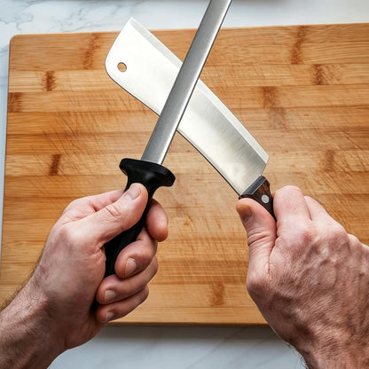 8 Inch Knife Sharpener Rod, Diamond Carbon Steel Knife Sharpener Stick, Professional Diamond Sharpening Steel Sharpener, ABS Handle Knife Honing Rod for Kitchen, Chef Knives