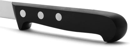 Salmon Knife/Fish Knife 11 Inch Nitrum Stainless Steel and 290 mm blade. Ergonomic Polyoxymethylene POM Handle. Series Universal. Long, sturdy blade and serrated edge. Easily cuts. Color Black