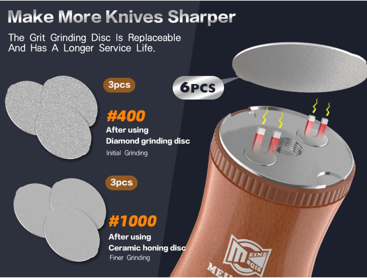 Knife Sharpener Tool Kit 6 Pcs Diamond Ceramic Disc Knife Sharpener 15 And 20 Degree Magnetic Inclination Kitchen Supplies, Suitable For Any Knife