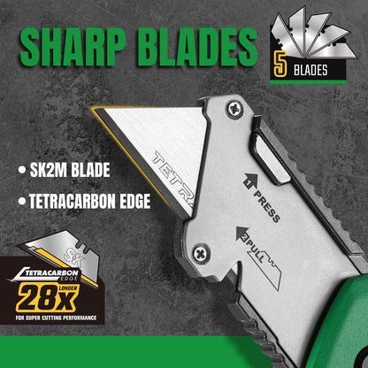 SK Utility Knife with SK2M TAC Blade & Aluminum Handle, Folding Box Cutter