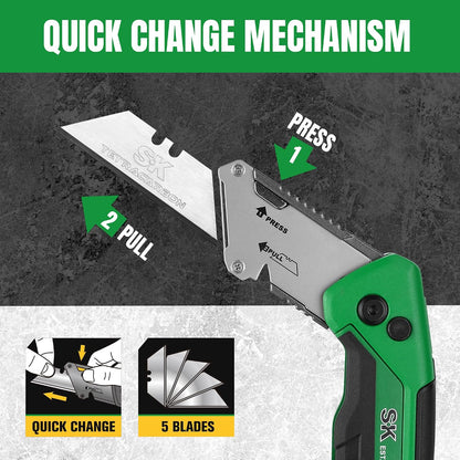 SK Utility Knife with SK2M TAC Blade & Aluminum Handle, Folding Box Cutter
