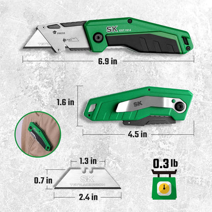 SK Utility Knife with SK2M TAC Blade & Aluminum Handle, Folding Box Cutter