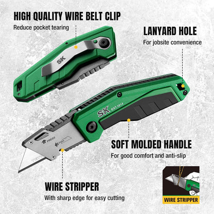 SK Utility Knife with SK2M TAC Blade & Aluminum Handle, Folding Box Cutter