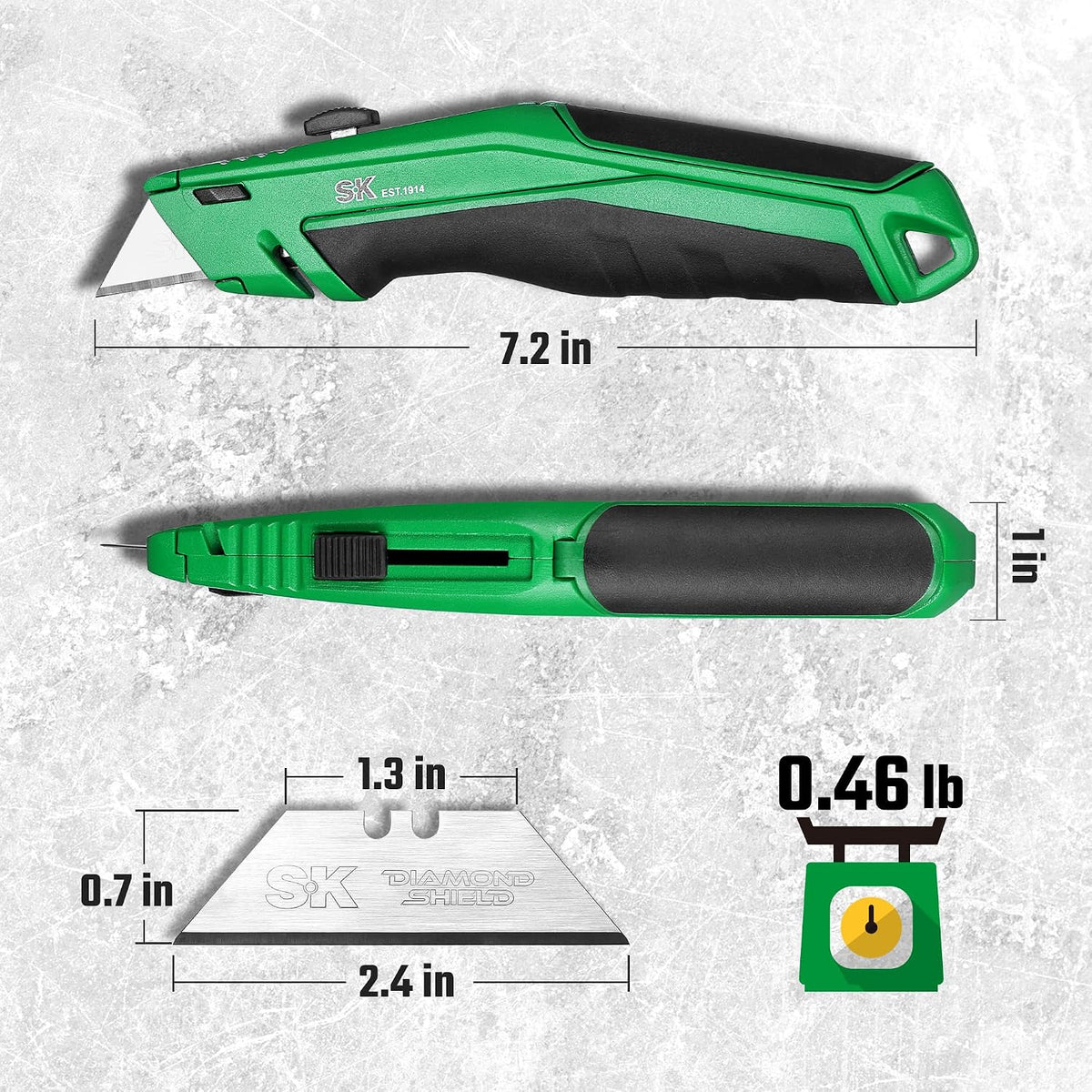 SK Utility Knife with SK2M TAC Blade & Aluminum Handle, Folding Box Cutter