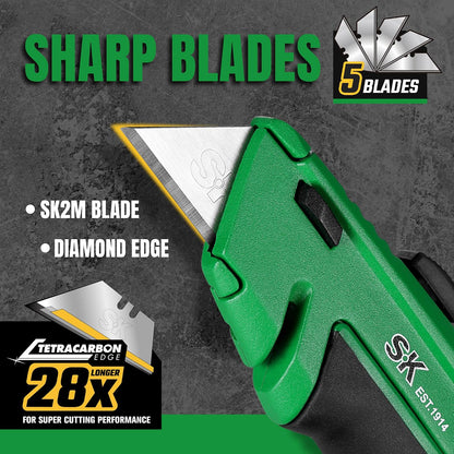 SK Utility Knife with SK2M TAC Blade & Aluminum Handle, Folding Box Cutter